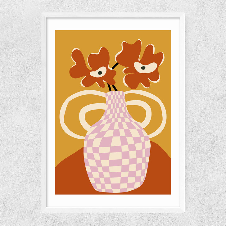 Checkered Retro Flower Pot Narrow White Frame Checkered Retro Flower Pot Narrow White Frame