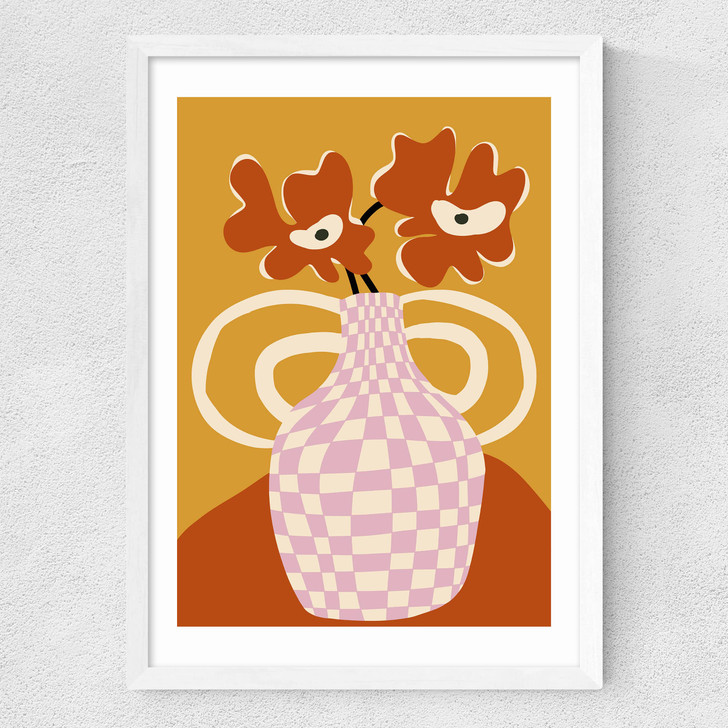 Checkered Retro Flower Pot Medium White Frame Checkered Retro Flower Pot Medium White Frame