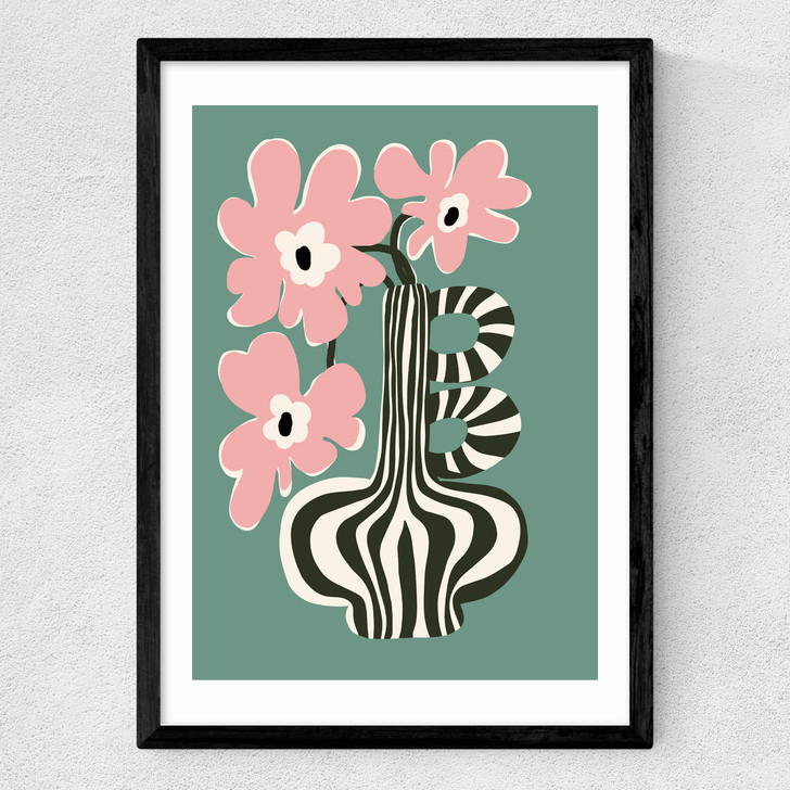 Floral Stripe Medium Black Frame