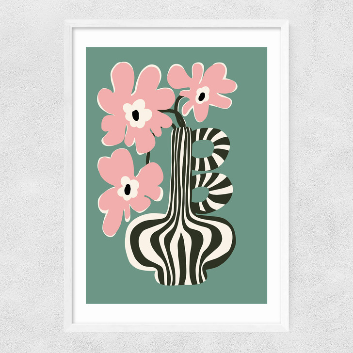 Floral Stripe Narrow White Frame