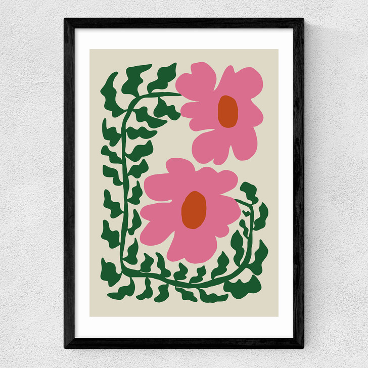 Fun Fern And Pink Poppy Medium Black Frame Fun Fern And Pink Poppy Medium Black Frame
