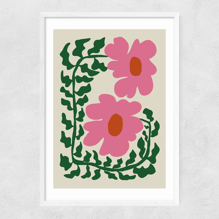 Fun Fern And Pink Poppy Narrow White Frame Fun Fern And Pink Poppy Narrow White Frame
