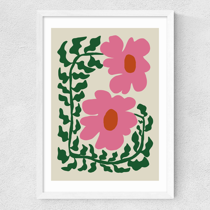 Fun Fern And Pink Poppy Medium White Frame Fun Fern And Pink Poppy Medium White Frame