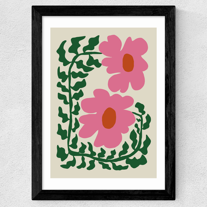 Fun Fern And Pink Poppy Wide Black Frame