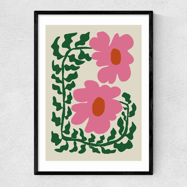 Fun Fern And Pink Poppy Narrow Black Frame