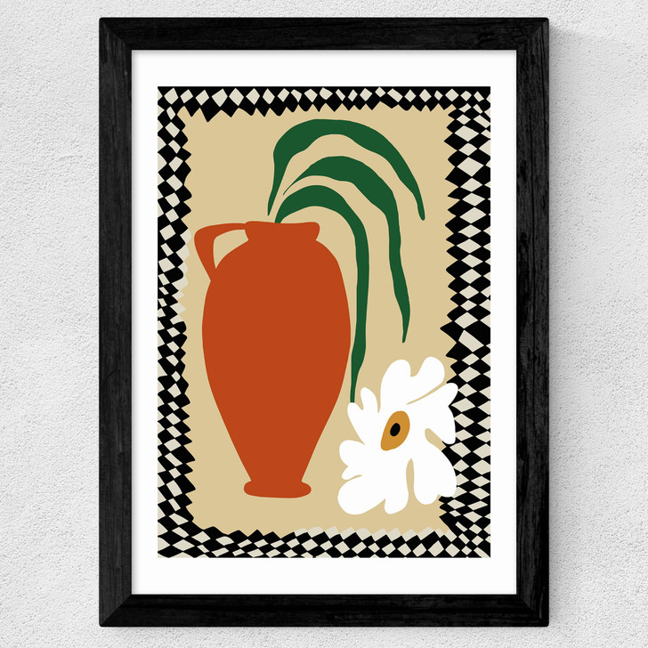 Happy Flower Fall Pottery Wide Black Frame