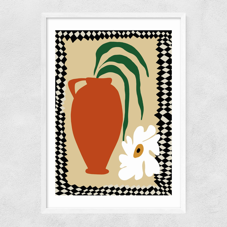 Happy Flower Fall Pottery Narrow White Frame