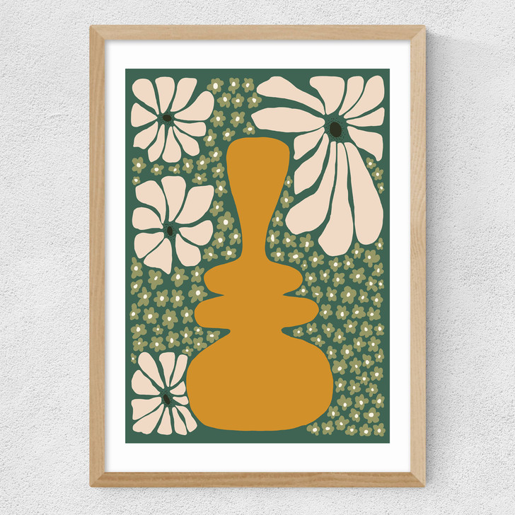 Happy Retro Flower Vase II Medium Oak Frame Happy Retro Flower Vase II Medium Oak Frame