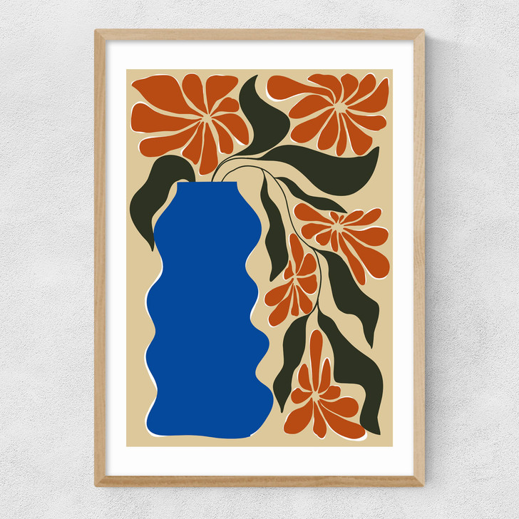 Tropical Flower Pot Narrow Oak Frame