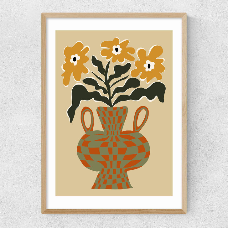 Vintage Flower Vase With Check Narrow Oak Frame Vintage Flower Vase With Check Narrow Oak Frame