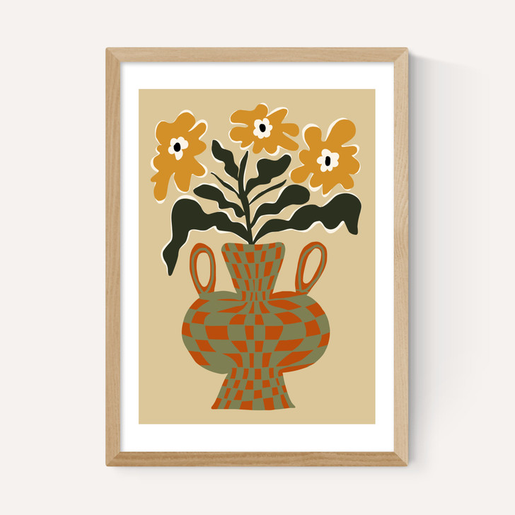 Vintage Flower Vase With Check