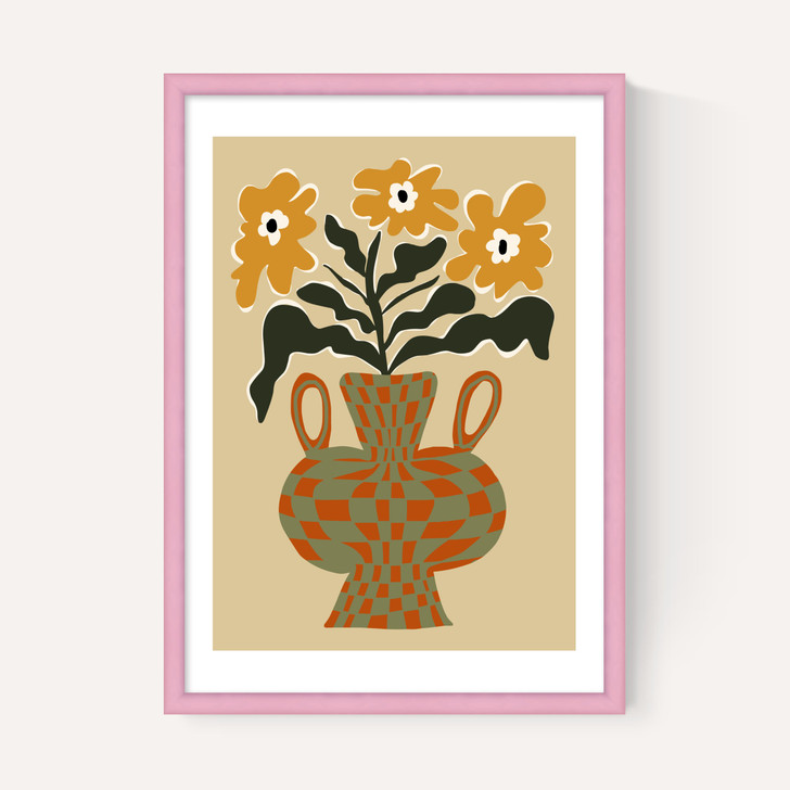 Vintage Flower Vase With Check