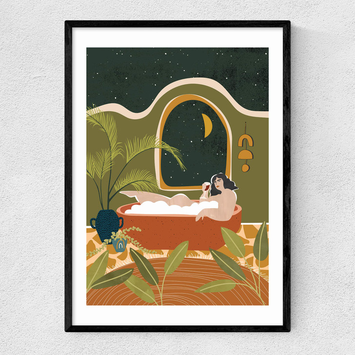 Bubble Bath Wine Narrow Black Frame