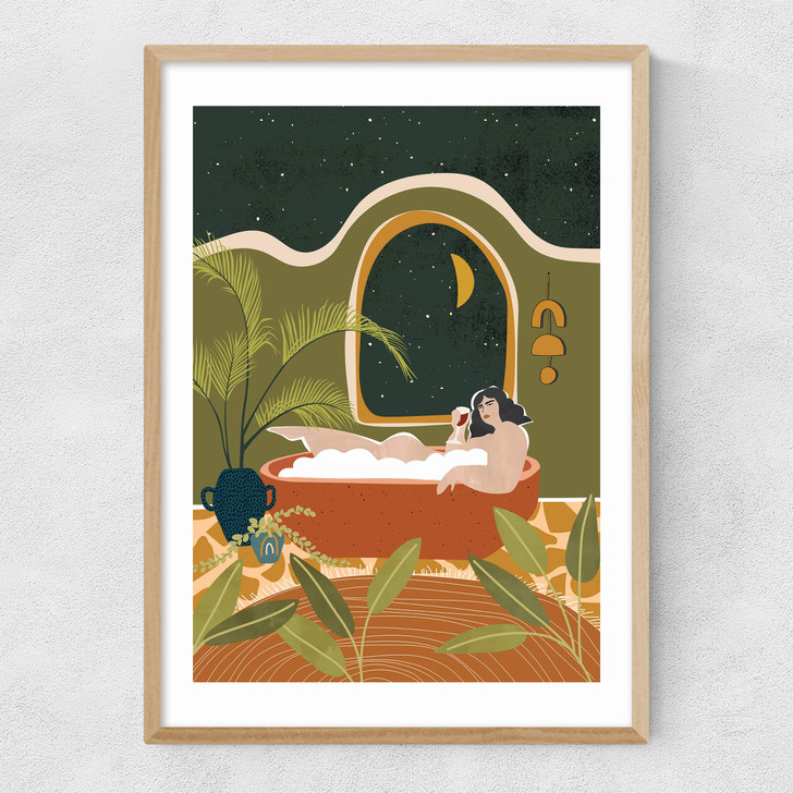 Bubble Bath Wine Narrow Oak Frame
