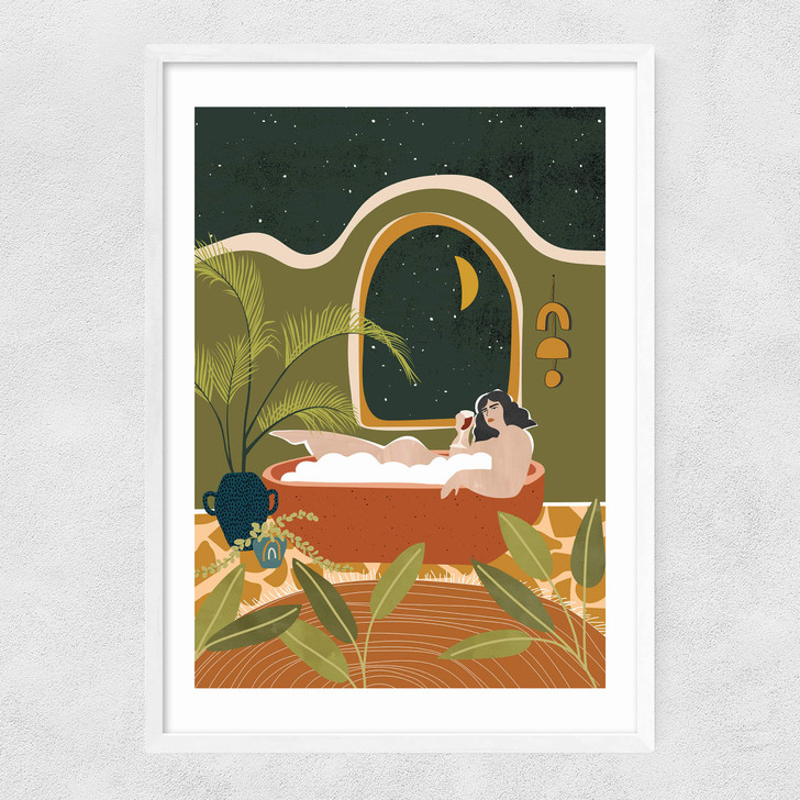 Bubble Bath Wine Narrow White Frame