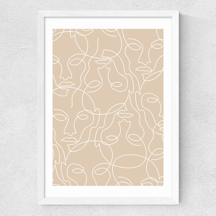 One Line Faces Medium White Frame One Line Faces Medium White Frame