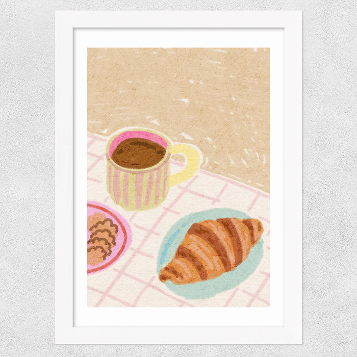 Coffee and Croissant Beige Blush Wide White Frame Coffee and Croissant Beige Blush Wide White Frame
