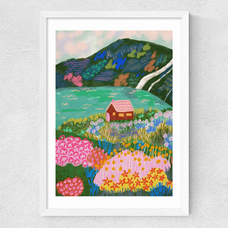 House by the Lake Medium White Frame