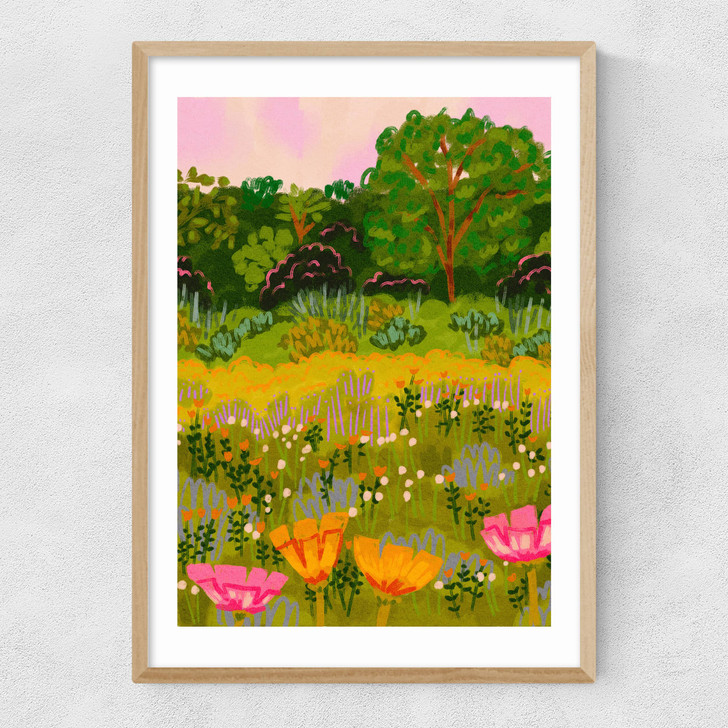 Poppies Garden Narrow Oak Frame