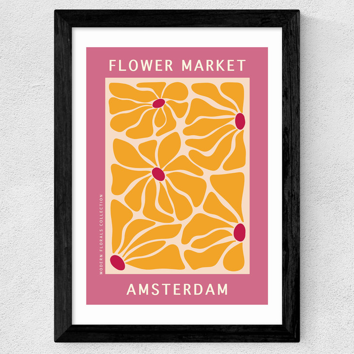 Amsterdam Flower Market Wide Black Frame