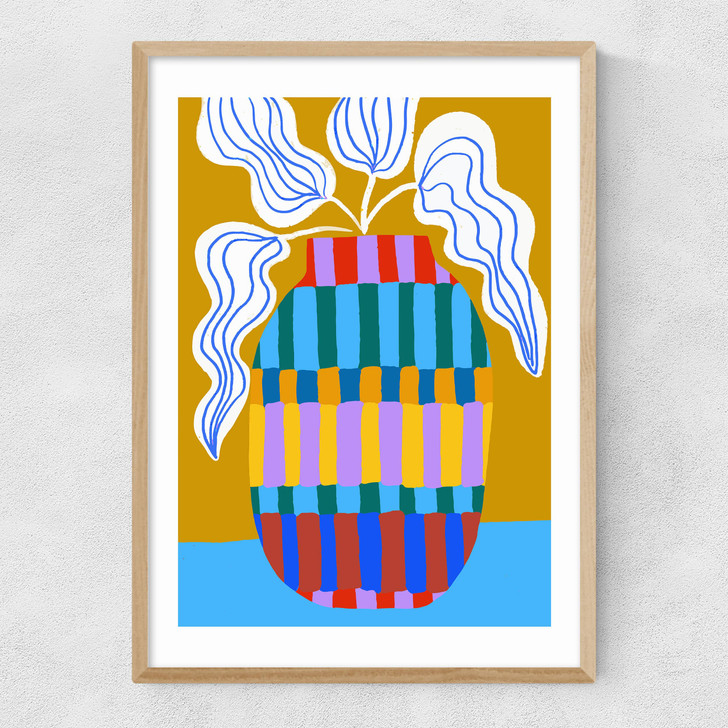Striped Pot Narrow Oak Frame