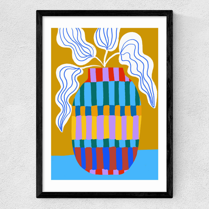 Striped Pot Medium Black Frame