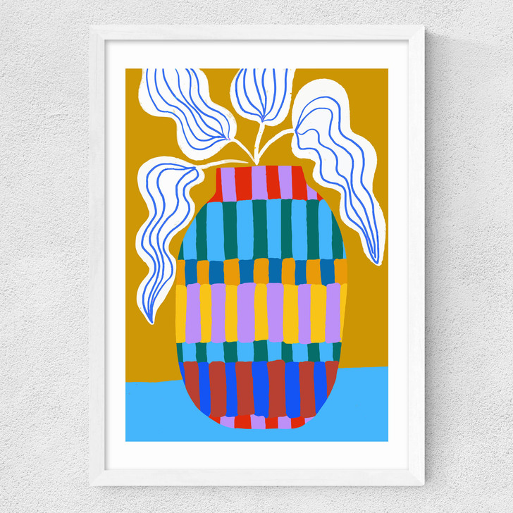 Striped Pot Medium White Frame