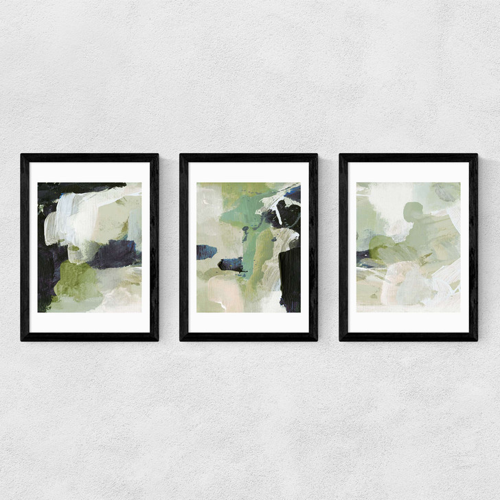 Green Abstract Triptych Medium Black Frame Green Abstract Triptych Medium Black Frame