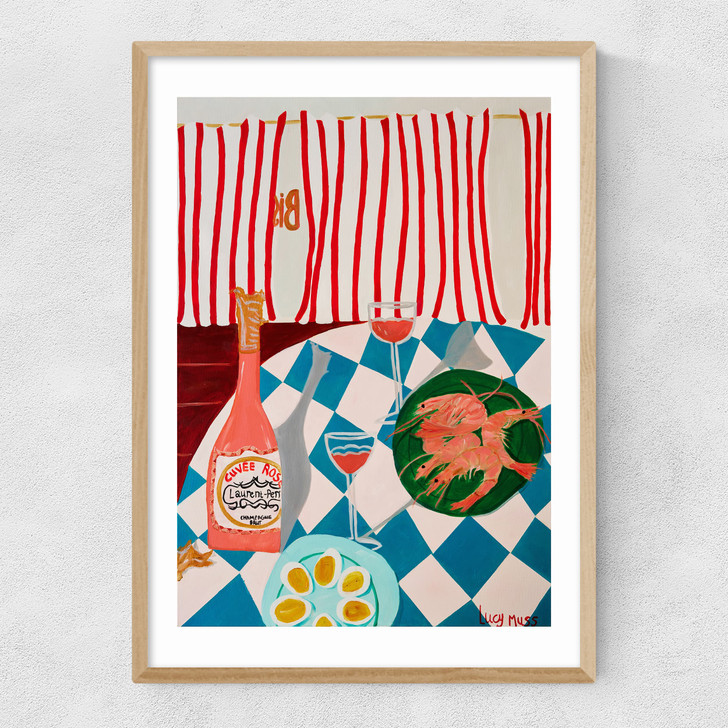 Shrimps And Champagne Narrow Oak Frame Shrimps And Champagne Narrow Oak Frame