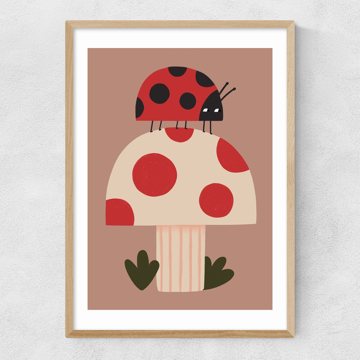 Ladybird And Mushroom Narrow Oak Frame Ladybird And Mushroom Narrow Oak Frame