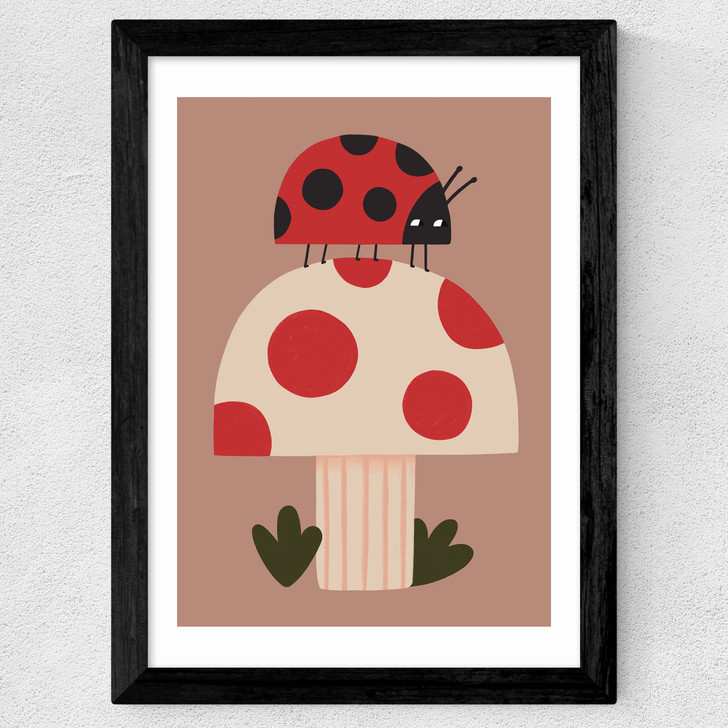 Ladybird And Mushroom Wide Black Frame