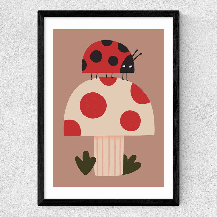 Ladybird And Mushroom Medium Black Frame