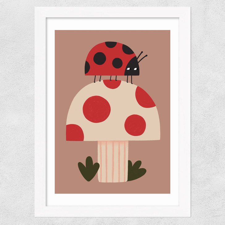 Ladybird And Mushroom Wide White Frame