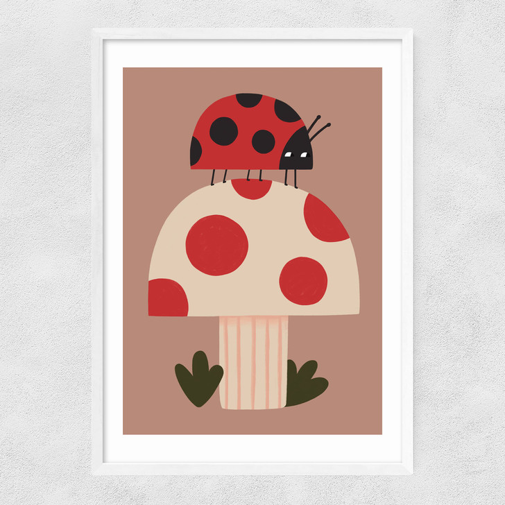 Ladybird And Mushroom Narrow White Frame