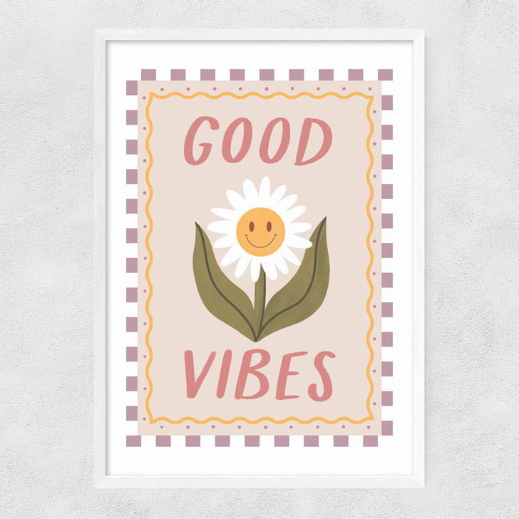 Good Vibes Daisy Narrow White Frame