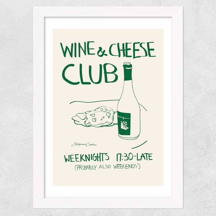 Wine Cheese Wide White Frame