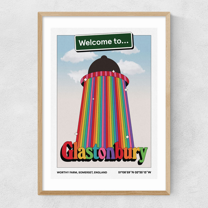 Welcome to Glasto Narrow Oak Frame Welcome to Glasto Narrow Oak Frame