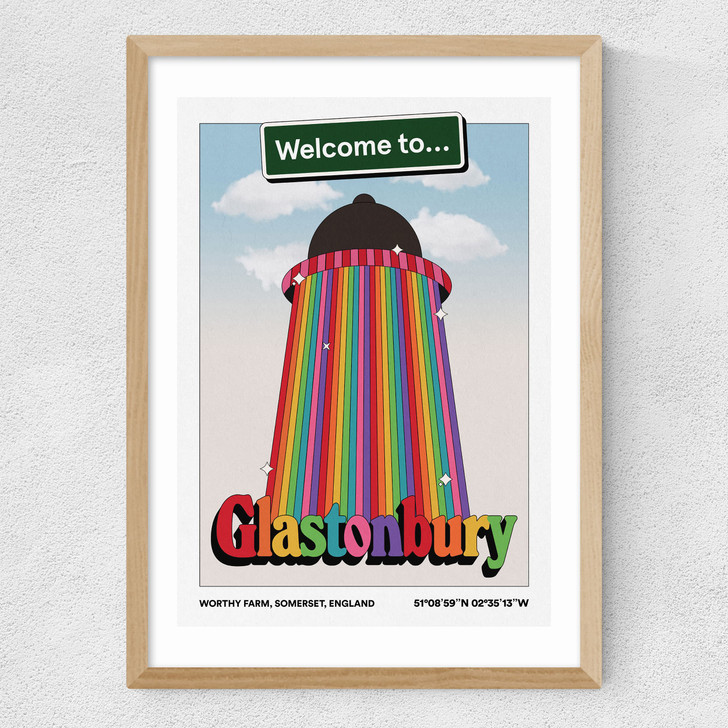 Welcome to Glasto Medium Oak Frame Welcome to Glasto Medium Oak Frame