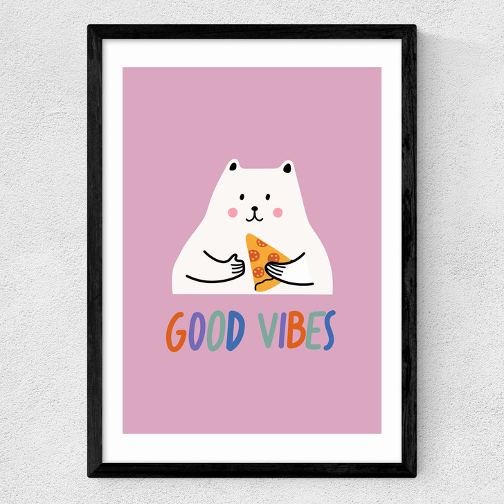Good Vibes Cat Medium Black Frame