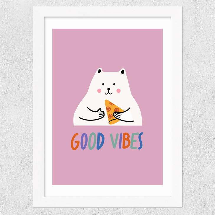 Good Vibes Cat Wide White Frame
