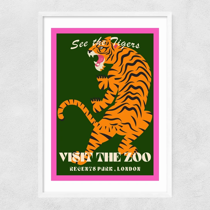 Zoo Tiger Narrow White Frame