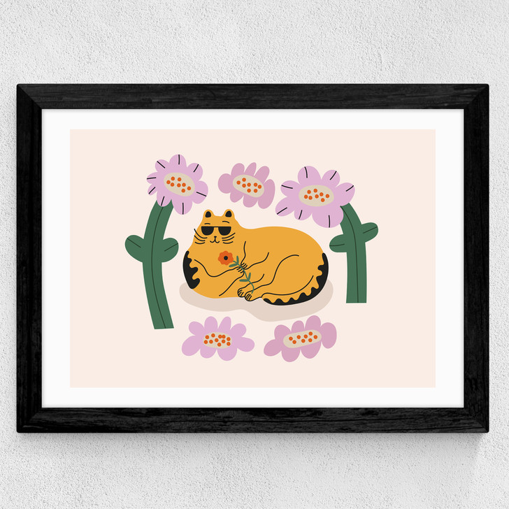 Summer Cat Wide Black Frame