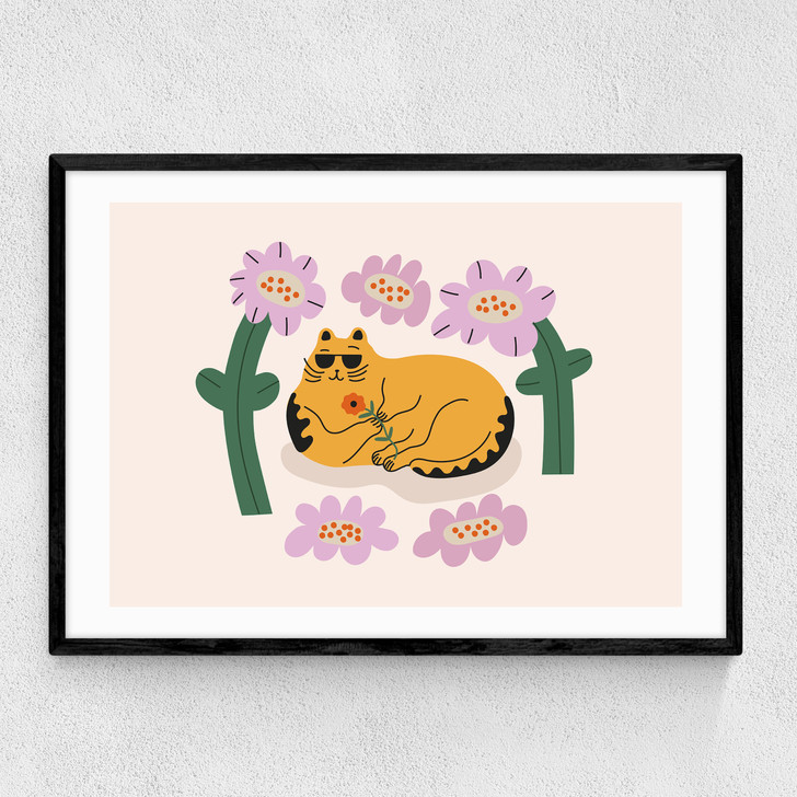 Summer Cat Narrow Black Frame