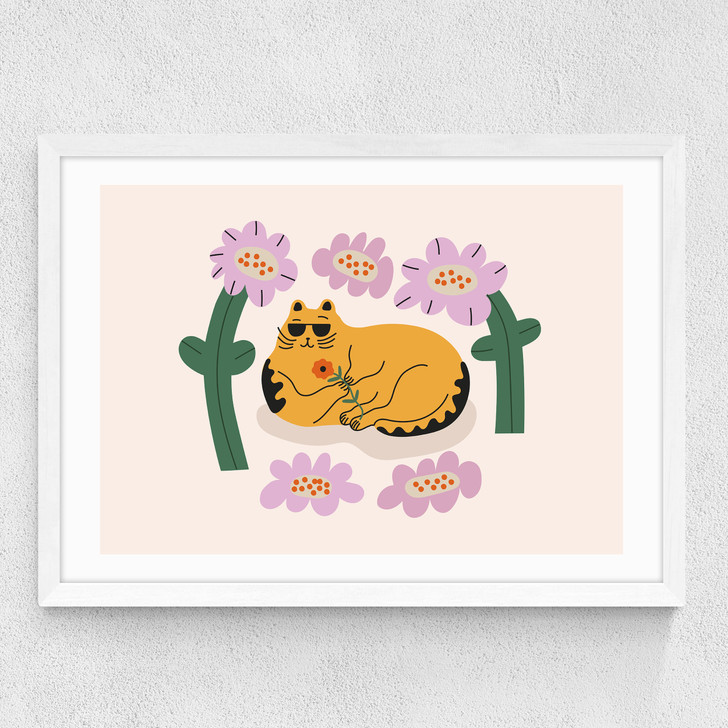 Summer Cat Medium White Frame
