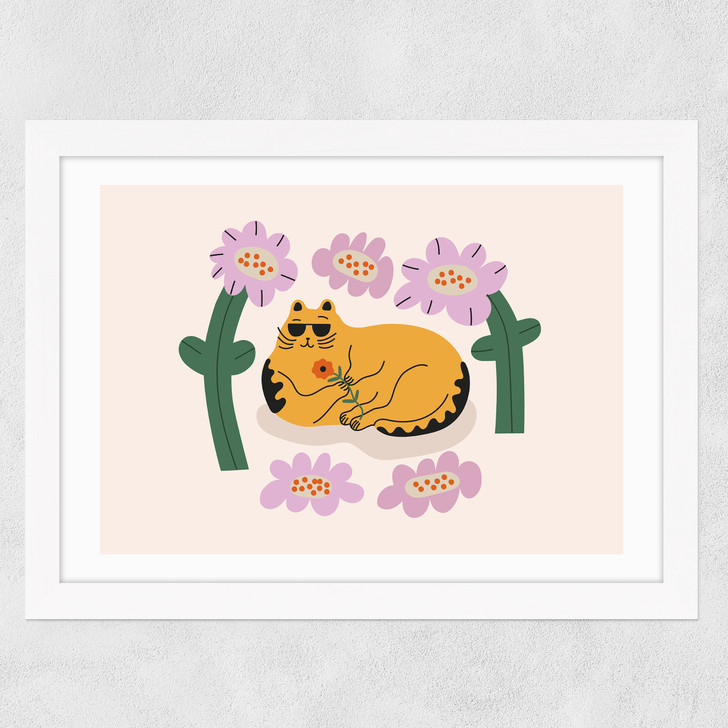 Summer Cat Wide White Frame
