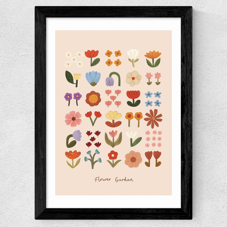 Flower Garden Soft Pink Wide Black Frame Flower Garden Soft Pink Wide Black Frame