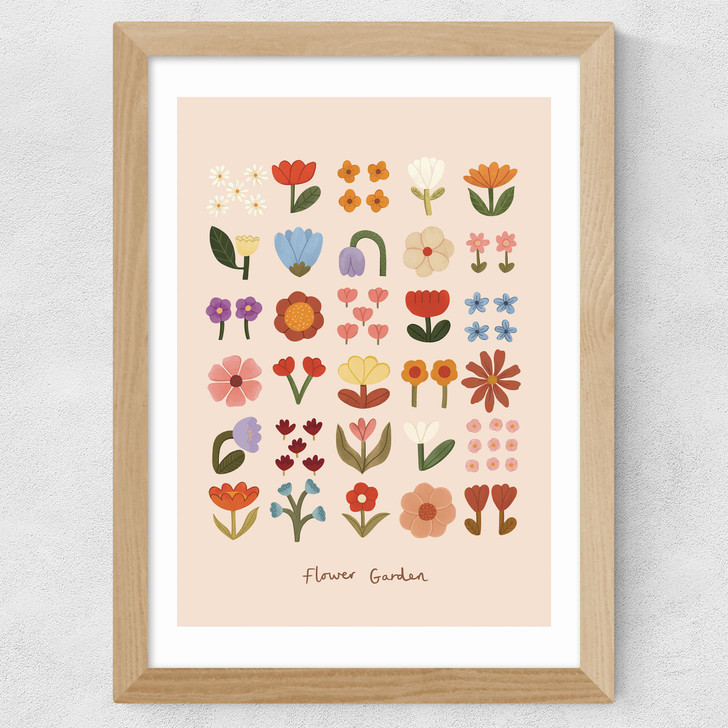 Flower Garden Soft Pink Wide Oak Frame Flower Garden Soft Pink Wide Oak Frame