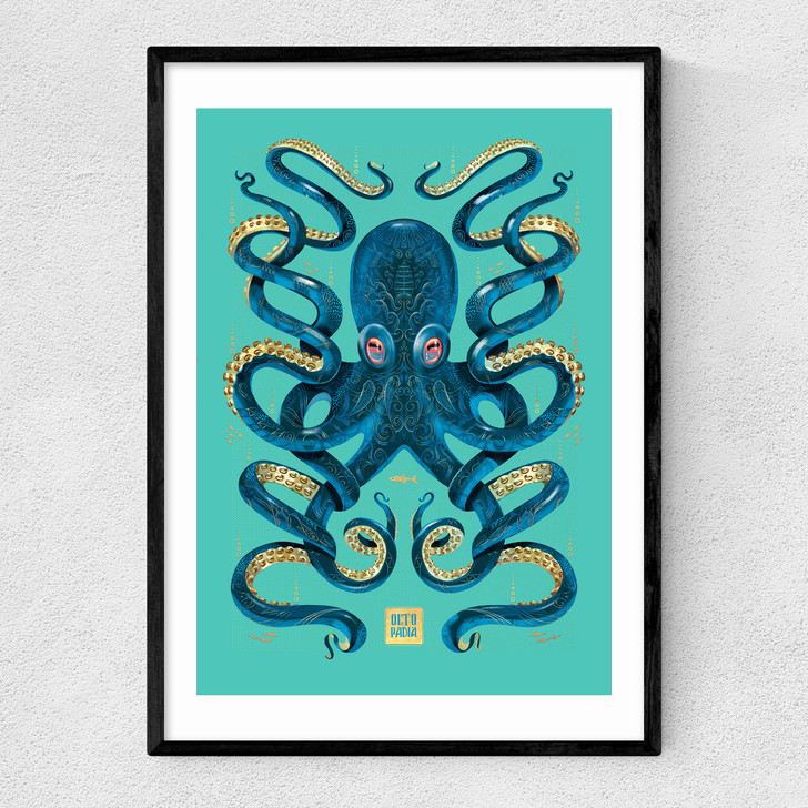 Octopus (Blue) Narrow Black Frame Octopus (Blue) Narrow Black Frame