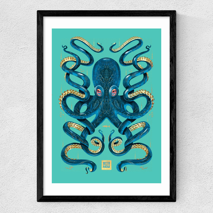 Octopus (Blue) Medium Black Frame Octopus (Blue) Medium Black Frame