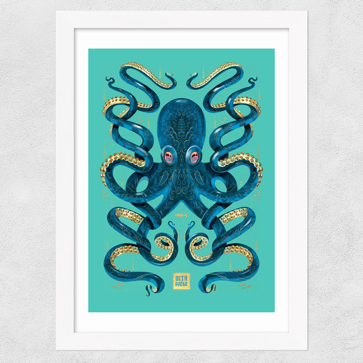 Octopus (Blue) Wide White Frame Octopus (Blue) Wide White Frame